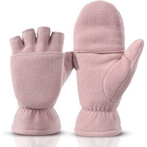 Winter Gloves Fingerless Convertible Mittens Thermal Polar Fleece Warm Insulated